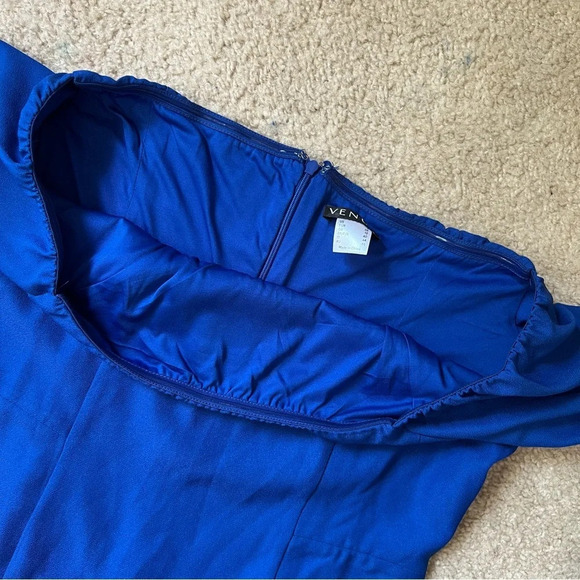 VENUS Womens Blue Dress Midi Off Shoulder Ruffle Sleeve Square Neckline Cocktail - Picture 8 of 16